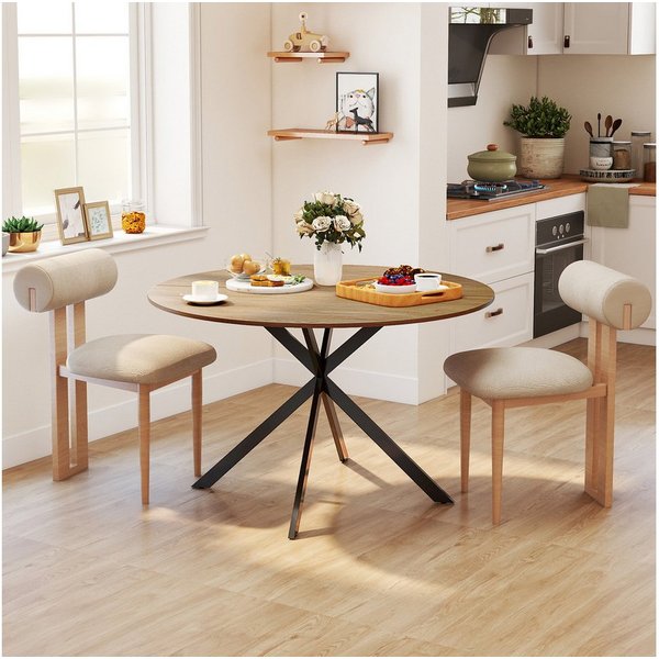 HOMCOM Esstisch Küchentisch im Industriestil mit Stahlbeinen für 4 Personen (für Esszimmer, Küche, Wohnzimmer, 1-St., rund, 120 x 120 x 75 cm), Eiche