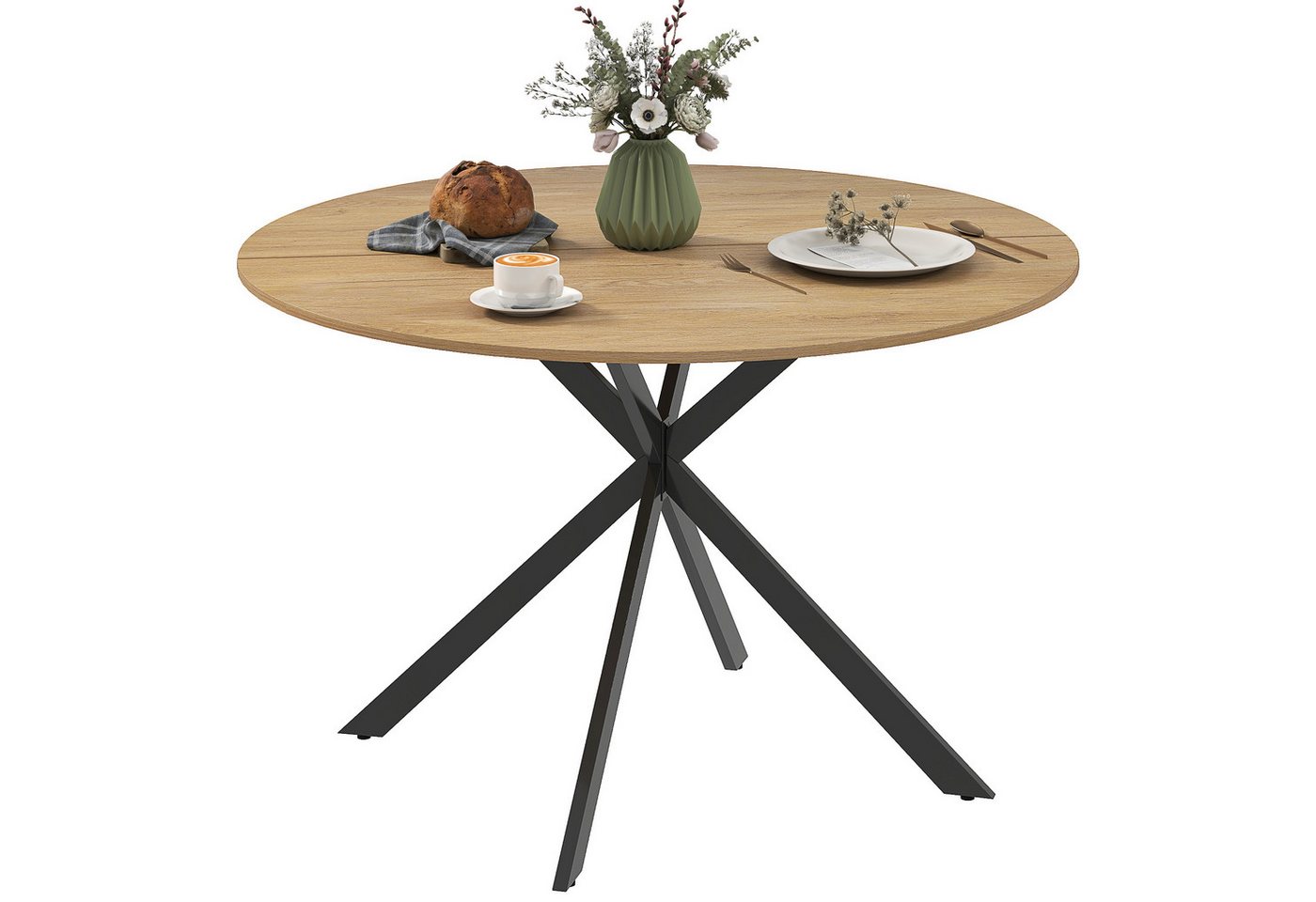 HOMCOM Esstisch Küchentisch im Industriestil mit Stahlbeinen für 4 Personen (für Esszimmer, Küche, Wohnzimmer, 1-St., rund, 120 x 120 x 75 cm), Eiche – Bild 2 von 5