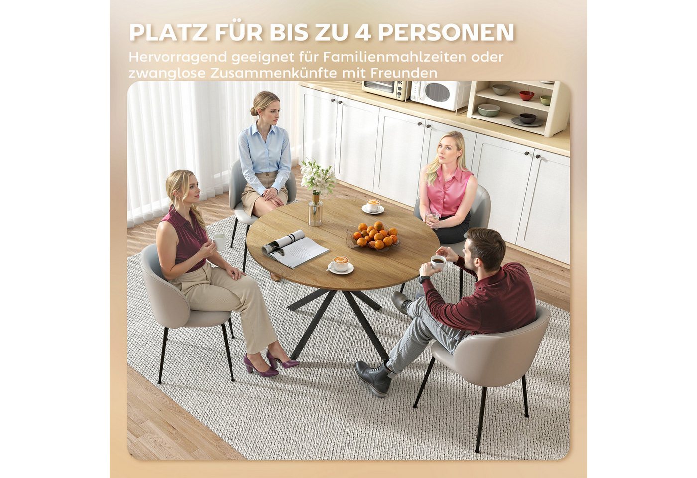 HOMCOM Esstisch Küchentisch im Industriestil mit Stahlbeinen für 4 Personen (für Esszimmer, Küche, Wohnzimmer, 1-St., rund, 120 x 120 x 75 cm), Eiche – Bild 5 von 5