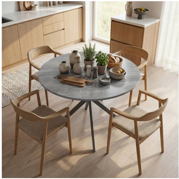 HOMCOM Esstisch Küchentisch im Industriestil mit Stahlbeinen für 4 Personen (für Esszimmer, Küche, Wohnzimmer, 1-St., rund, 100 x 100 x 75 cm), Grau