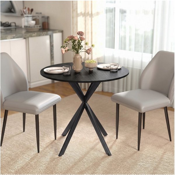 HOMCOM Esstisch Küchentisch im Industriestil mit Stahlbeinen für 2 Personen (für Esszimmer, Küche, Wohnzimmer, 1-St., rund, 80 x 80 x 75 cm), Schwarz