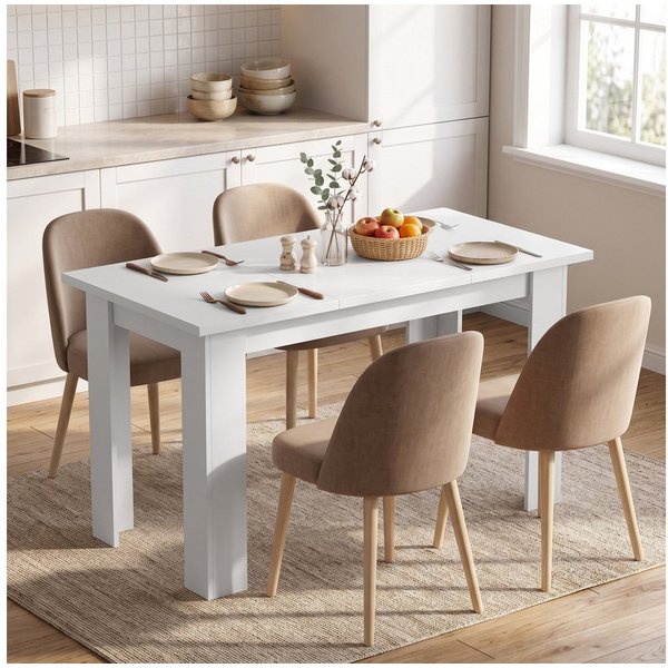 HOMCOM Esstisch Küchentisch mit 2 Fächern und 3 cm Tischplatte, Weiß (Esszimmertisch, 1-St., 1 Tisch), für Kleine Räume, Esszimmer, Küche, Weiß