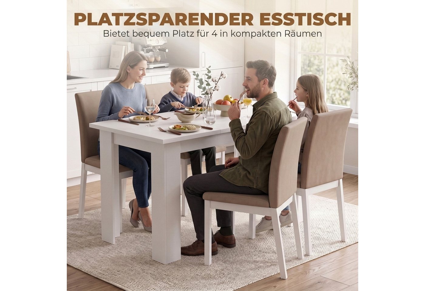 HOMCOM Esstisch Küchentisch mit 2 Fächern und 3 cm Tischplatte, Weiß (Esszimmertisch, 1-St., 1 Tisch), für Kleine Räume, Esszimmer, Küche, Weiß – Bild 4 von 5