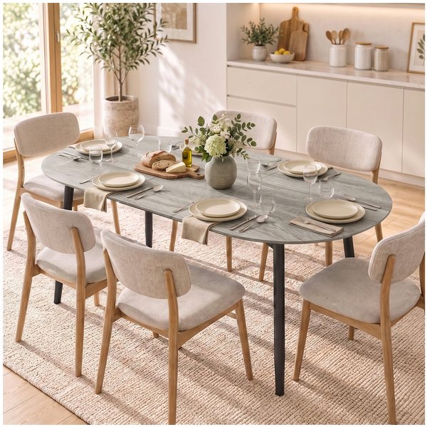 HOMCOM Esstisch Ovaler Küchentisch mit 1,8 cm Tischplatte und Metallbeinen (Set, 1-St., 1 Tisch), Ausziehbar 120-160 cm, für 4-6 Personen
