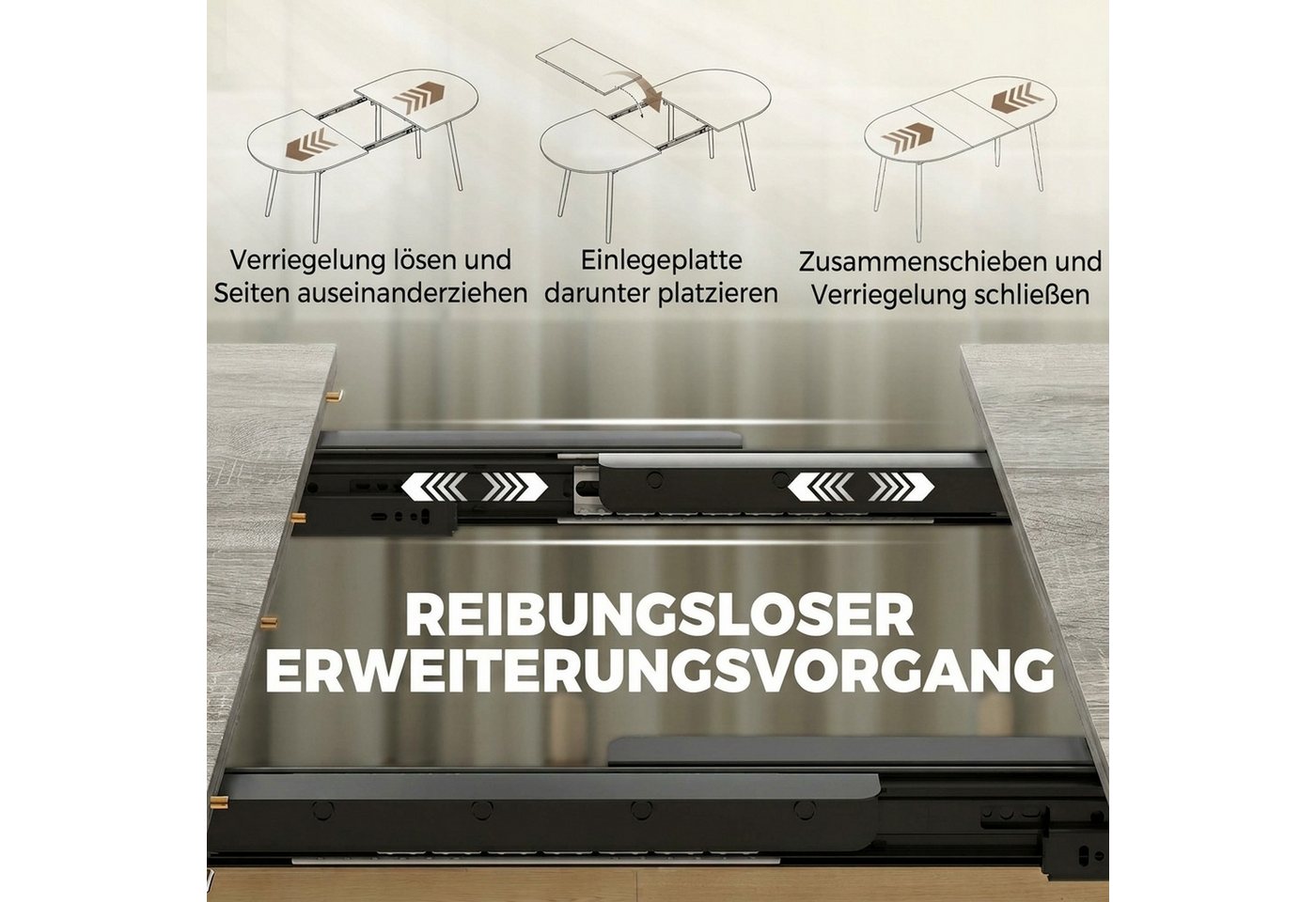 HOMCOM Esstisch Ovaler Küchentisch mit 1,8 cm Tischplatte und Metallbeinen (Set, 1-St., 1 Tisch), Ausziehbar 120-160 cm, für 4-6 Personen – Bild 5 von 5