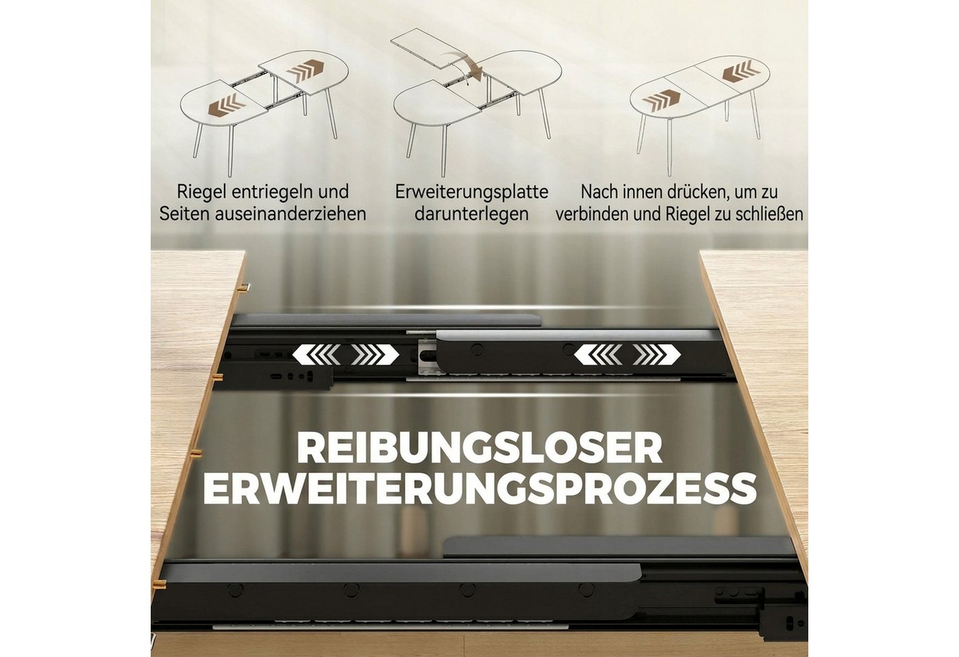 HOMCOM Esstisch Ovaler Küchentisch mit 1,8 cm Tischplatte und Metallbeinen (Set, 1-St., 1 Tisch), Ausziehbar 120-160 cm, für 4-6 Personen – Bild 5 von 5