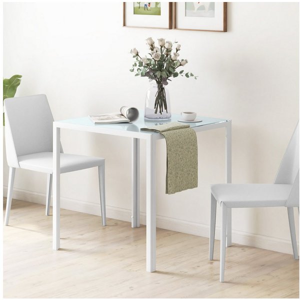 HOMCOM Esstisch Quadratischer Tisch, für 4 Personen, Hartglas mit Metallbeine (Esszimmertisch, 1-St., Küchentisch), bis 80 kg belastbar, für Küche, Esszimmer, 7