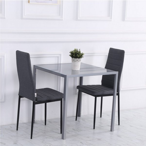 HOMCOM Esstisch Quadratischer Tisch, für 4 Personen, Hartglas mit Metallbeine (Glastisch, 1-St., Küchentisch), für Küche, Esszimmer, Grau, 75 x 75 x 75 cm