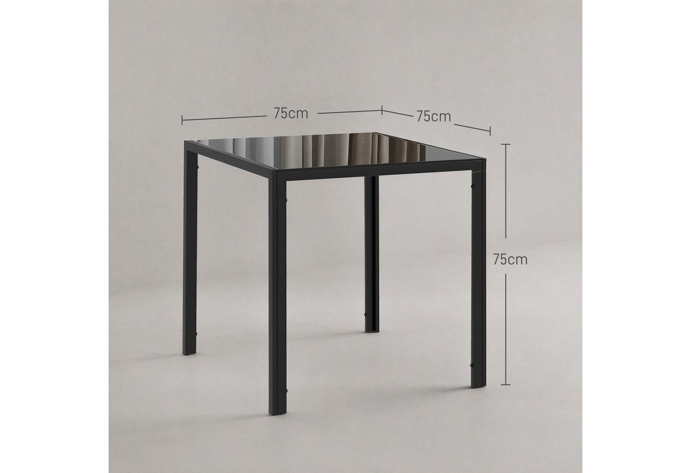 HOMCOM Esstisch Quadratischer Tisch, für 4 Personen, Hartglas mit Metallbeine (Esszimmertisch, 1-St., Küchentisch), bis 80 kg belastbar, für Küche, Esszimmer, 7 – Bild 3 von 5