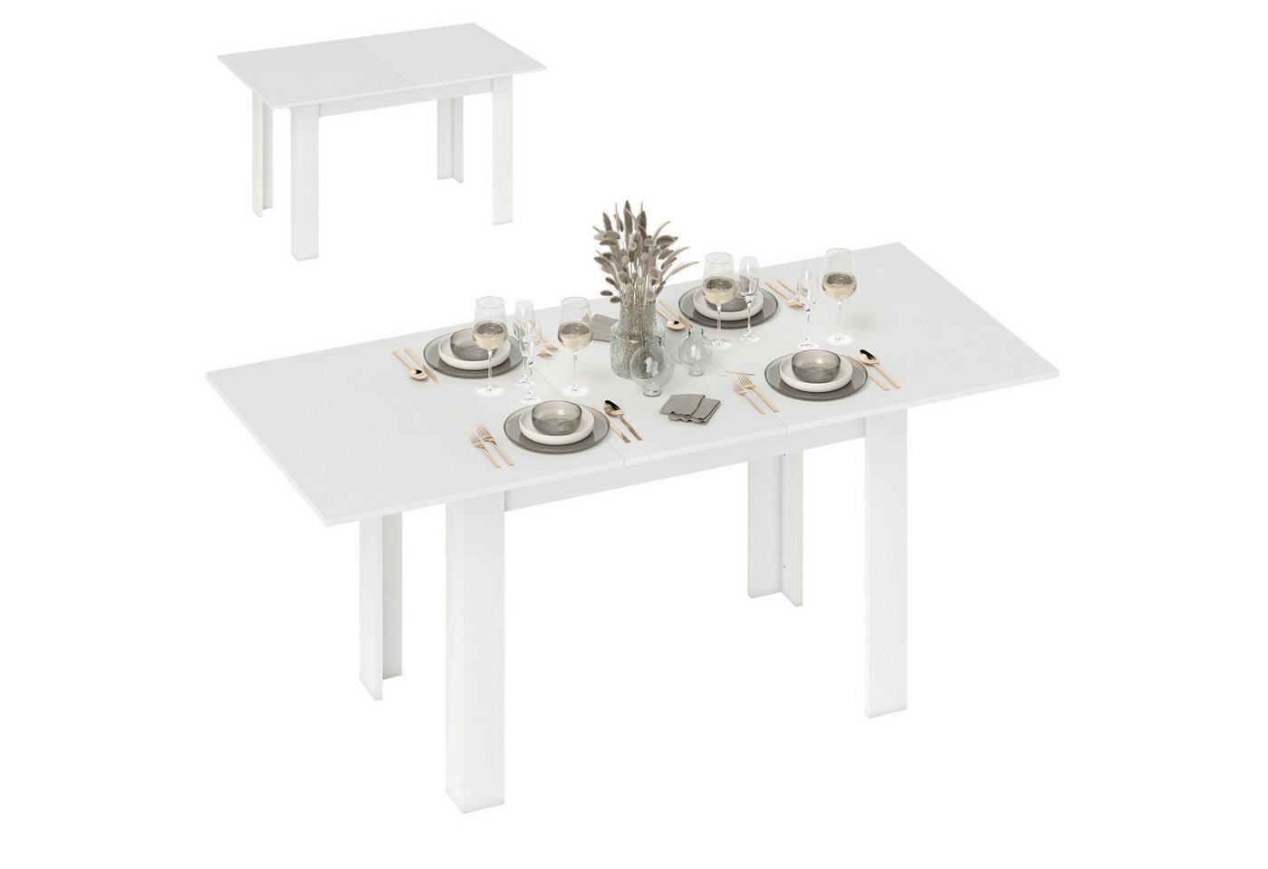 HOMCOM Esstisch Rechteckiger Küchentisch (Esszimmertisch, 1-St., 1 Tisch), für Küche, Esszimmer, Weiß – Bild 2 von 5
