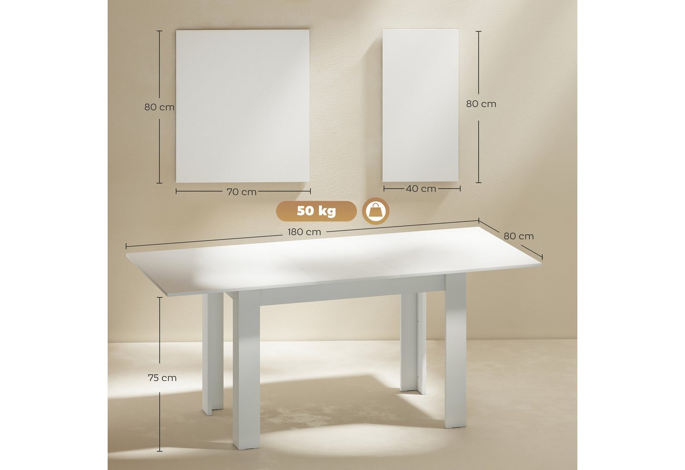 HOMCOM Esstisch Rechteckiger Küchentisch (Esszimmertisch, 1-St., 1 Tisch), für Küche, Esszimmer, Weiß – Bild 3 von 5