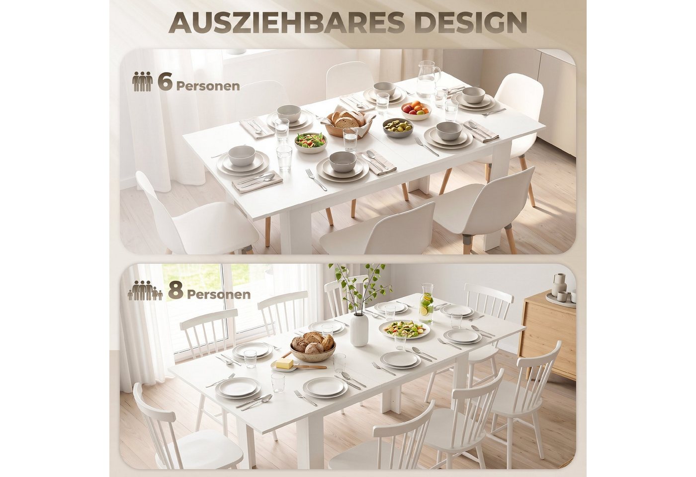 HOMCOM Esstisch Rechteckiger Küchentisch (Esszimmertisch, 1-St., 1 Tisch), für Küche, Esszimmer, Weiß – Bild 4 von 5