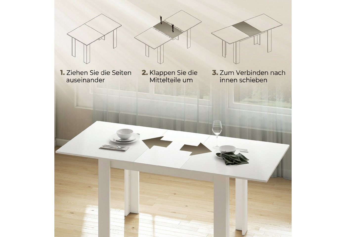 HOMCOM Esstisch Rechteckiger Küchentisch (Esszimmertisch, 1-St., 1 Tisch), für Küche, Esszimmer, Weiß – Bild 5 von 5