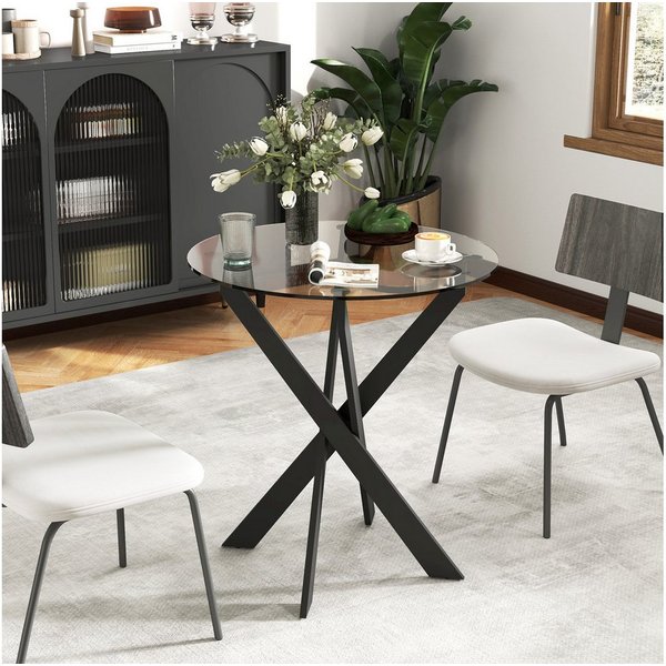 HOMCOM Esstisch rund, für 4 Personen, mit Stahlbeinen, Tischplatte aus Hartglas (Esszimmertisch, 1-St., Küchentisch), Ø70 x 75 cm, Modern Design, Schwarz+Transp