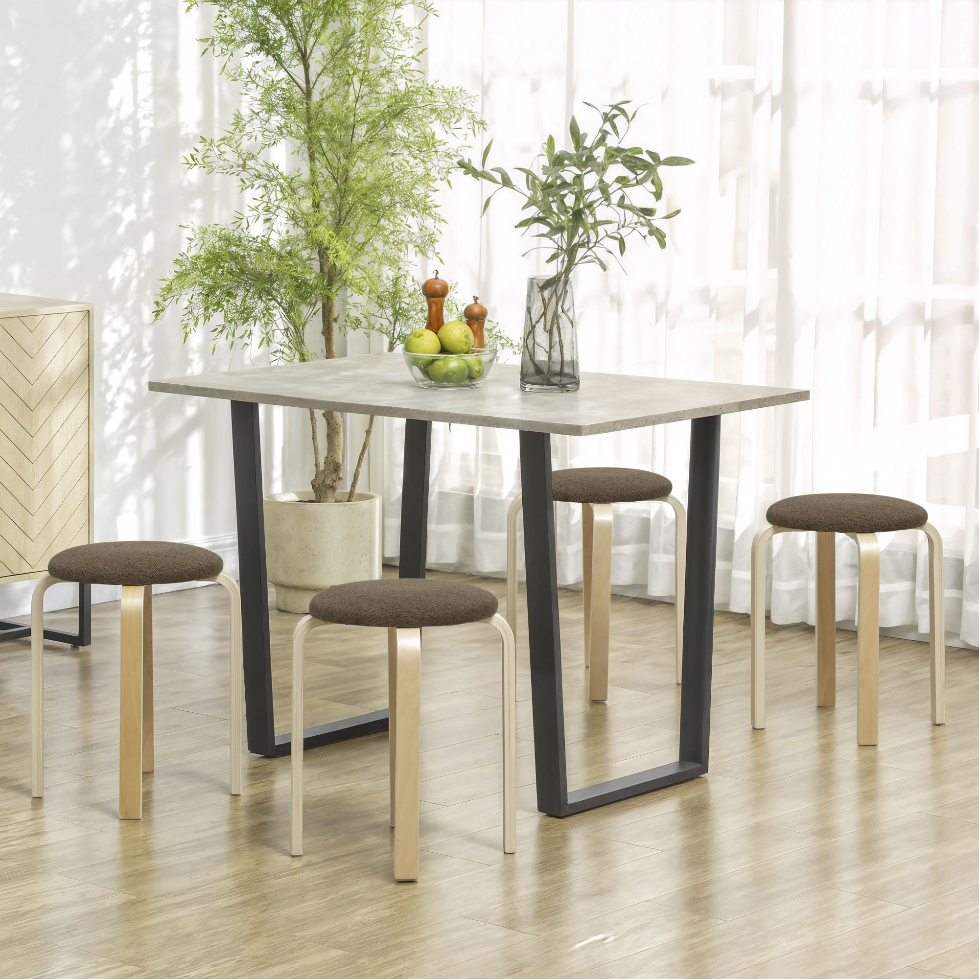 HOMCOM Esszimmerhocker 4er Set Stapelhocker Hocker aus Birkensperrholz mit Leinenoptik Küchenhocker Polsterhocker für Esszimmer Wohnzimmer Braun Aosom – Bild 2 von 2