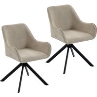 HOMCOM Esszimmerstühle 2er-Set, Drehbarer Küchenstuhl mit Armlehnen, Metallrahmen, Essstuhl Polsterstuhl mit Chenille-Optik, für Wohnzimmer, Esszimmer, Beige Ao