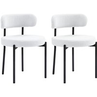 HOMCOM Esszimmerstühle 2er Set Küchenstuhl mit Rückenlehne, Fleeceoptik, Modern Sessel Polsterstuhl Stühle mit Stahlbeine, für Esszimmer, Esstisch, Cremeweiß Ao