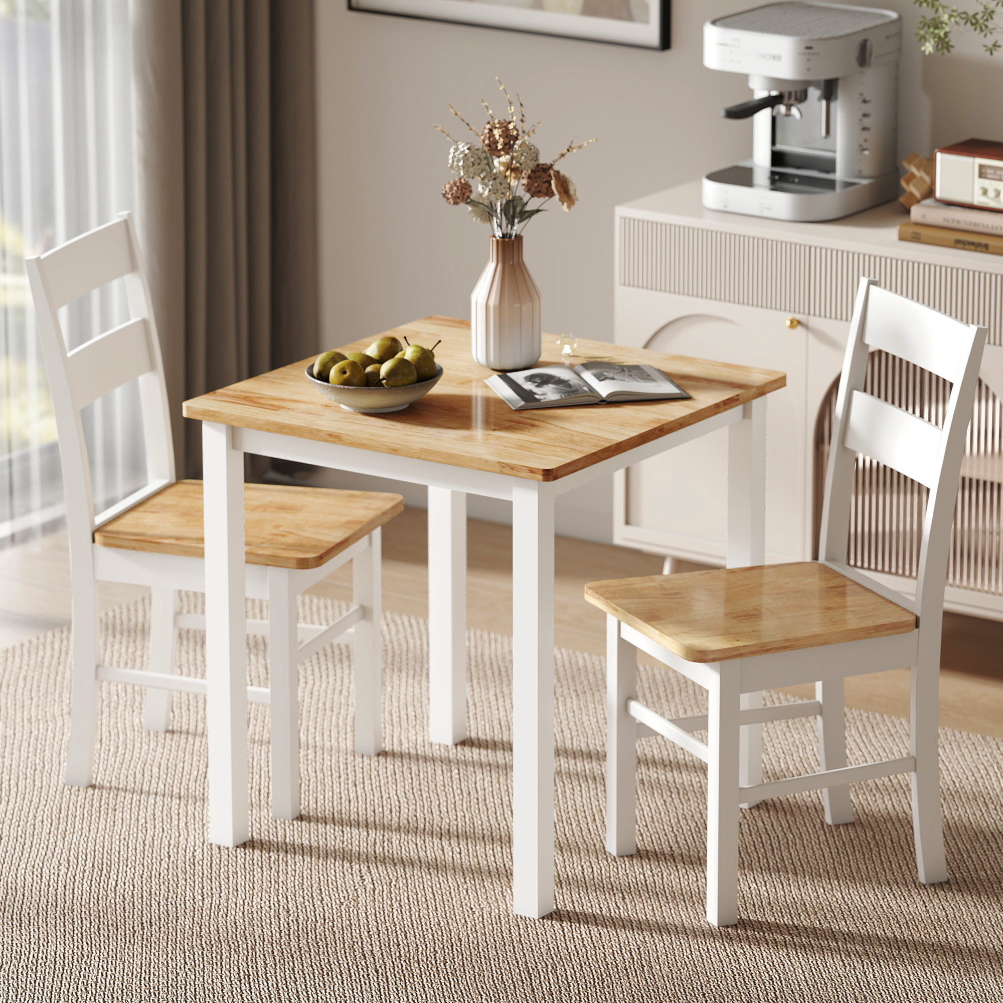 HOMCOM Esszimmerstühle 2er Set Küchenstuhl mit Rückenlehne, Armlose Stühle, Wohnzimmerstuhl aus Holz für Esstisch, Eiche Aosom – Bild 2 von 2