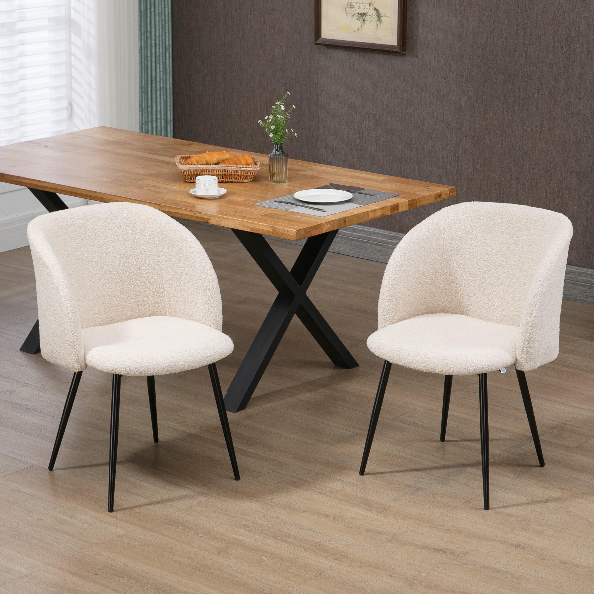 HOMCOM Esszimmerstühle 2er Set Küchenstuhl mit Ergonomischer Rückenlehne, Lammwoll-Optik, modern Polsterstuhl mit Stahlbeine Armlehne, Wohnzimmerstuhl Stühle fü – Bild 2 von 2