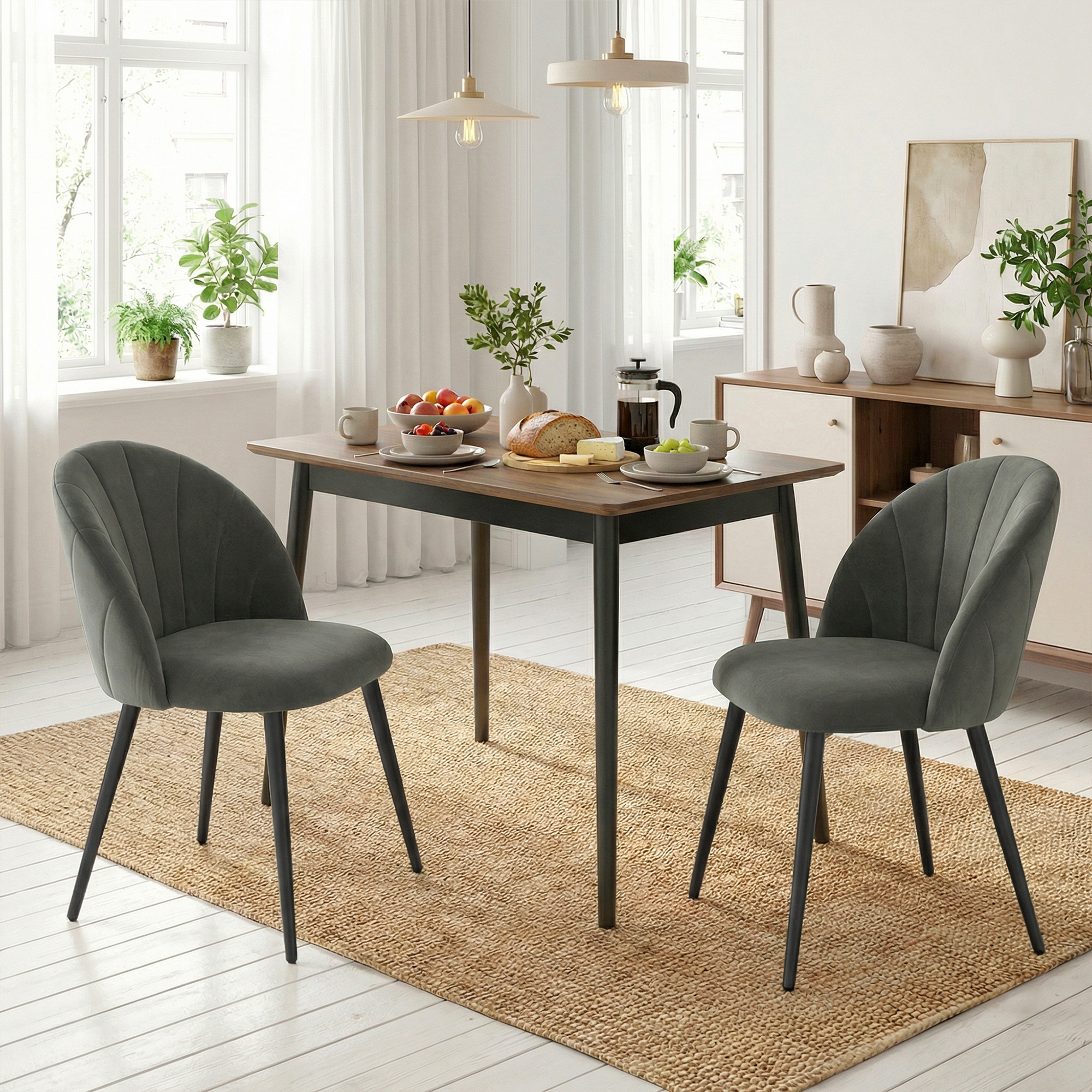 HOMCOM Esszimmerstühle 2er Set Küchenstuhl mit muschelförmiger Rückenlehne, Samtoptik, Sessel Polsterstuhl mit Metallbeinen, Stühle Wohnzimmerstuhl für Esstisch – Bild 2 von 2