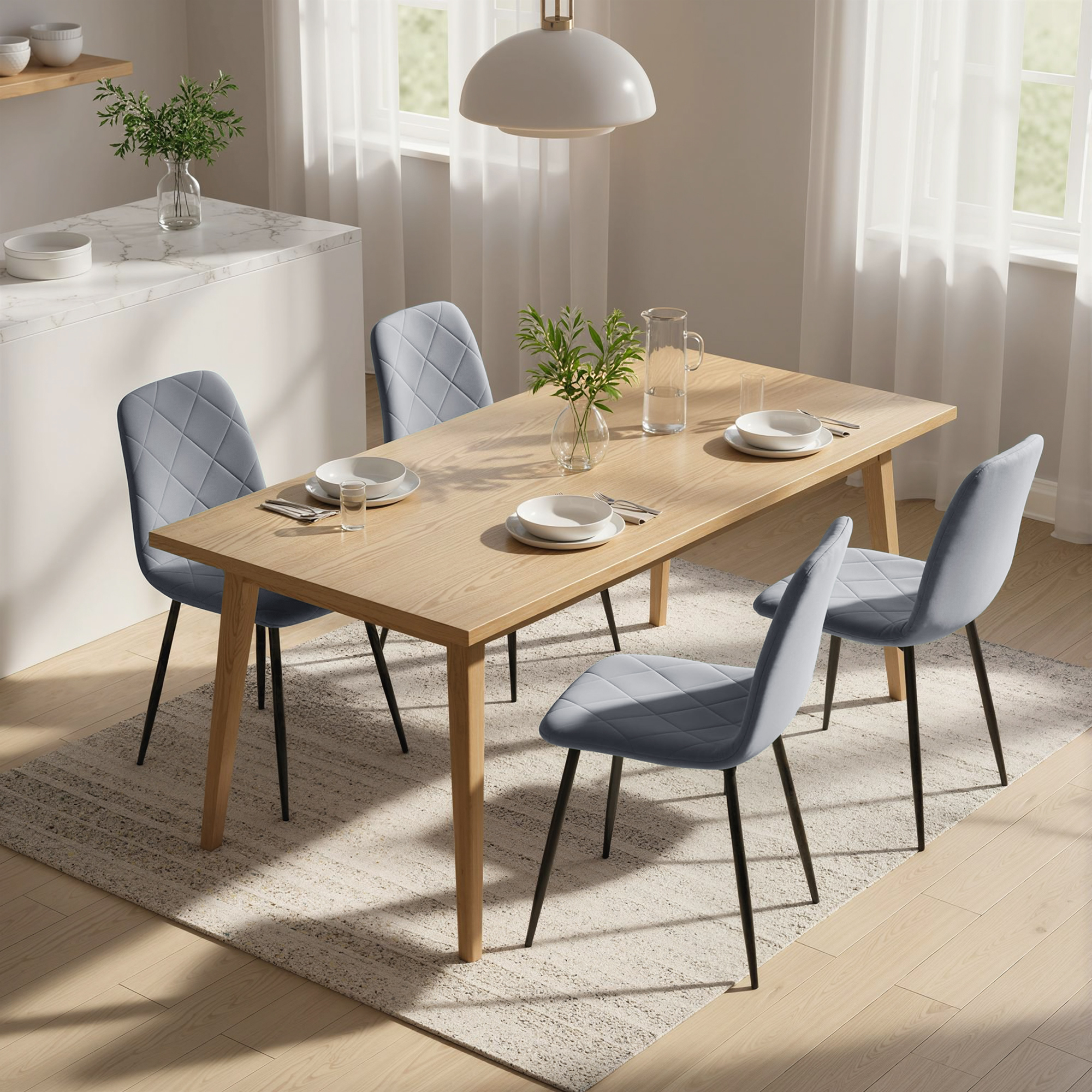 HOMCOM Esszimmerstühle 4er Set Küchenstuhl mit Rückenlehne, Samtoptik, Modern Sessel Polsterstuhl Stühle mit Stahlbeine für Esszimmer, Esstisch, Dunkelgrau Aoso – Bild 2 von 2