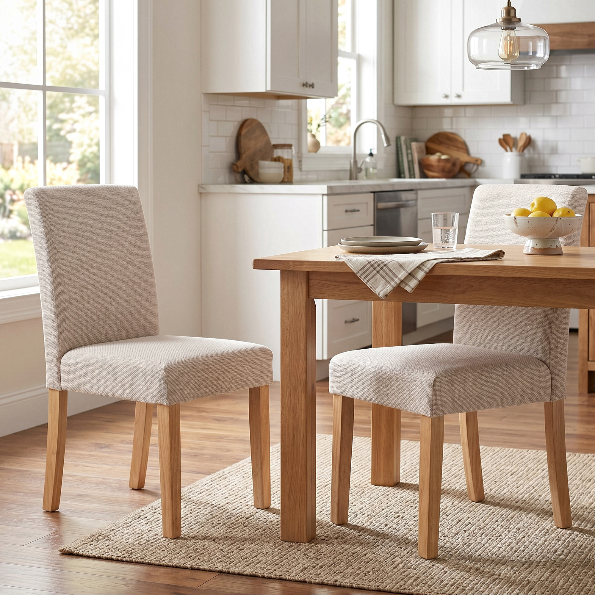 HOMCOM Esszimmerstühle im 2er-Set, moderne Küchenstühle mit gepolstertem Sitz und Rückenlehne, Beine aus Gummibaumholz für Esszimmer, Wohnzimmer, einfache Monta – Bild 2 von 2
