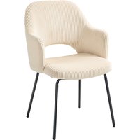 HOMCOM Esszimmerstuhl, Küchenstuhl mit Armlehne, Rückenlehne, gepolsterte Sitzfäche, Stahlbeinen, Essstuhl, Polsterstuhl für Küche, Esszimmer, Wohnzimmer, Beige