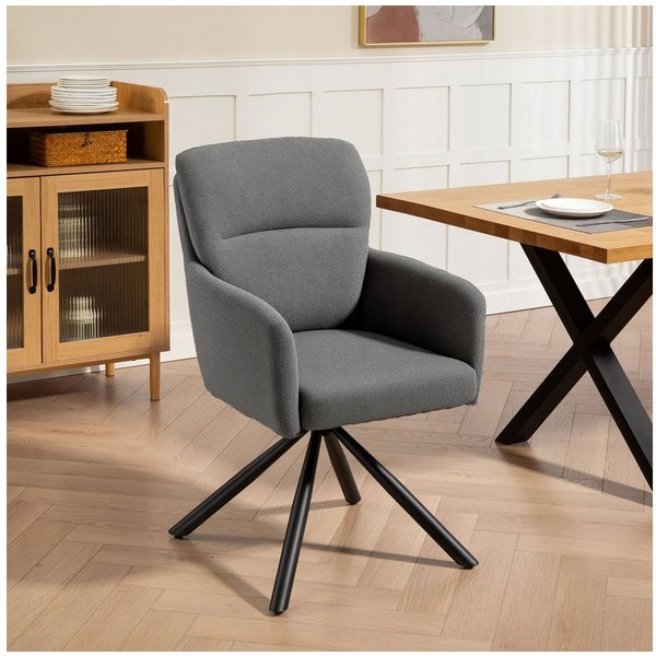 HOMCOM Esszimmerstuhl Ergonomisch Drehstuhl, mit Armlehne, Rückenlehne, Polsterstuhl (360° Drehbar Küchenstuhl, 1 St), für Esszimmer Wohnzimmer, Grau