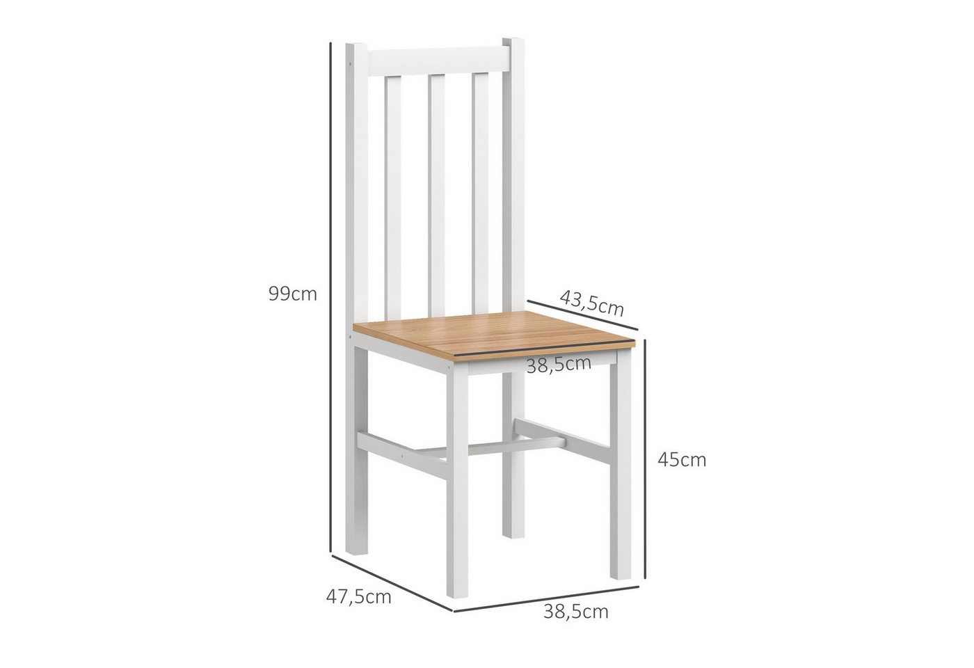 HOMCOM Esszimmerstuhl Essstuhl, Wohnzimmerstuhl mit Rückenlehne, belastbar bis 120 kg (Wohnzimmerstuhl, 4 St), für Esstisch, Natur – Bild 3 von 5