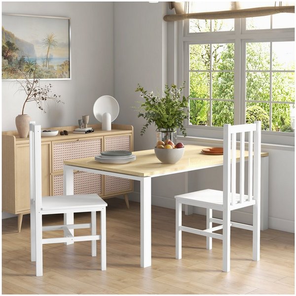 HOMCOM Esszimmerstuhl Essstuhl, Wohnzimmerstuhl mit Rückenlehne, belastbar bis 120 kg (Küchenstuhl, 2 St), für Esszimmer, Küche, Weiß