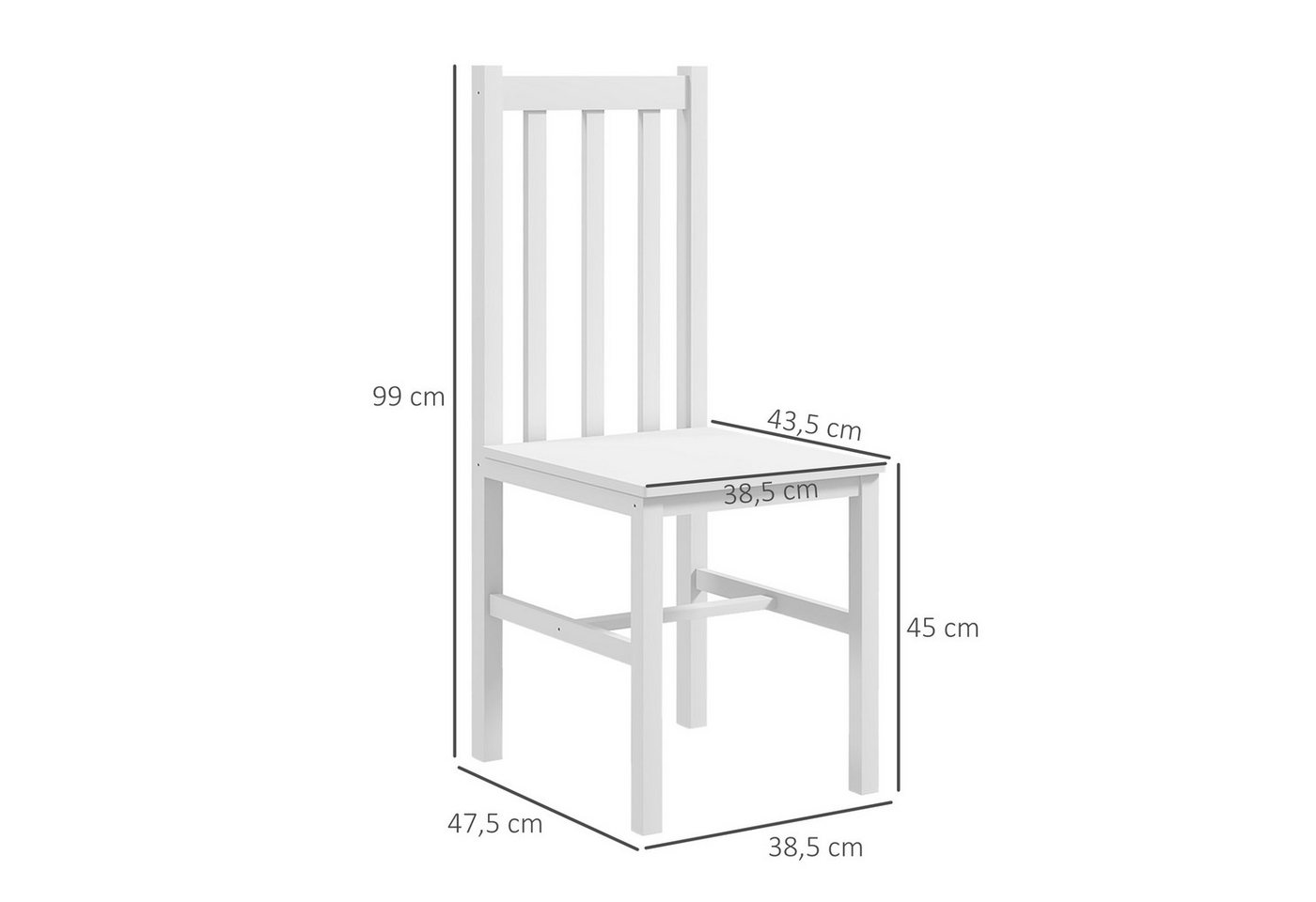 HOMCOM Esszimmerstuhl Essstuhl, Wohnzimmerstuhl mit Rückenlehne, belastbar bis 120 kg (Küchenstuhl, 2 St), für Esszimmer, Küche, Weiß – Bild 3 von 5