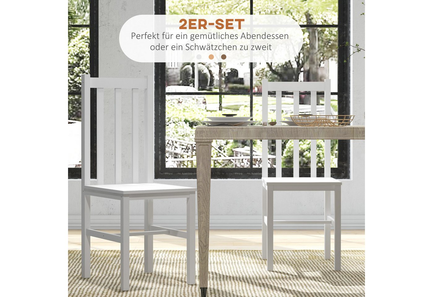 HOMCOM Esszimmerstuhl Essstuhl, Wohnzimmerstuhl mit Rückenlehne, belastbar bis 120 kg (Küchenstuhl, 2 St), für Esszimmer, Küche, Weiß – Bild 4 von 5