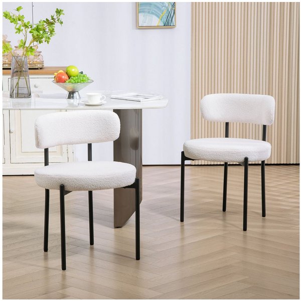HOMCOM Esszimmerstuhl Küchenstuhl mit Fleeceoptik, geschwungene Rückenlehne, Polsterstuhl (2er Set Esszimmerstühle, 2 St), für Esszimmer, Esstisch, Cremeweiß