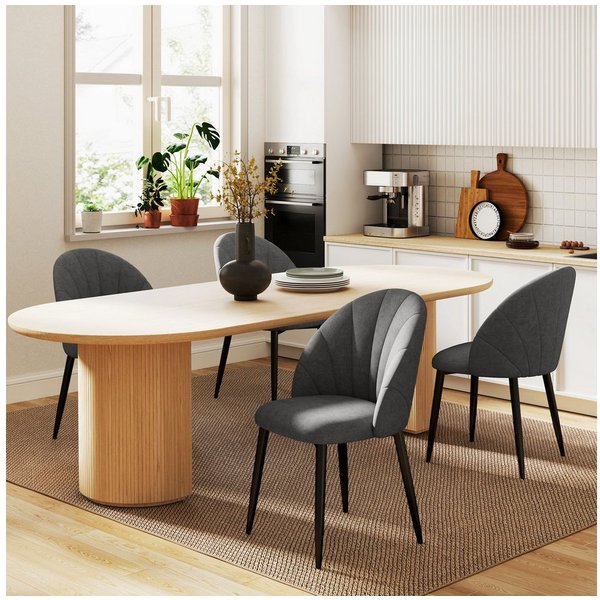 HOMCOM Esszimmerstuhl Moderner Polsterstuhl mit Stahlbeine, ergonomischer Rückenlehne (Küchenstühle in Leinenoptik, 4 St), Dunkelgrau