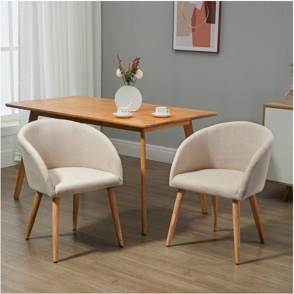 HOMCOM Esszimmerstuhl Polsterstuhl mit Armlehne, Leinen-Optik, Holzbeine, Sessel (Küchenstuhl, 2 St), für Esszimmer, Wohnzimmer, Beige