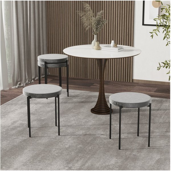 HOMCOM Esszimmerstuhl Stapelhocker Polsterhocker aus Metall Wohnzimmer (Rundhocker, 4 St), für Küche Esszimmer Samt Dunkelgrau 41,5 x 41,5 x 46 cm