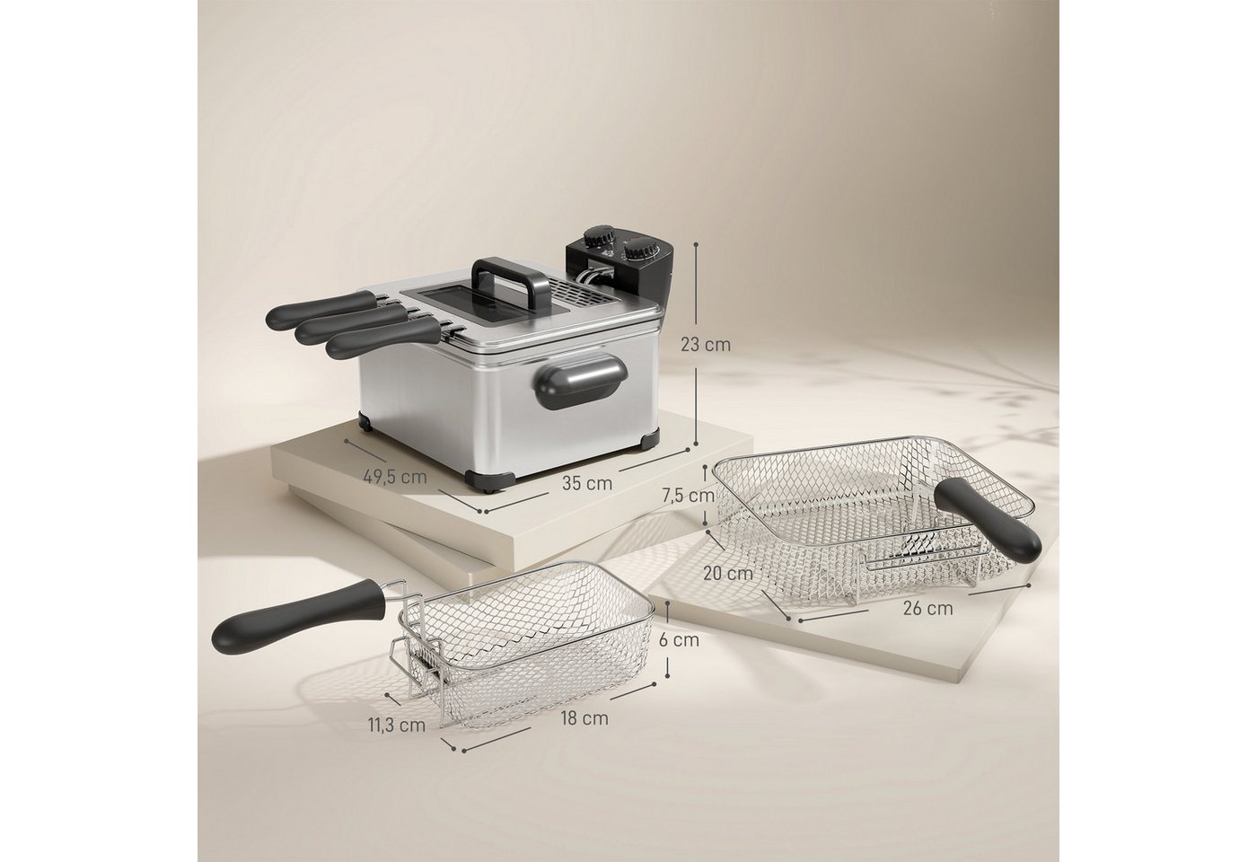 HOMCOM Fritteuse 800-262V90SR, 2000 W, Sichtfenster, Überhitzungsschutz, Silber – Bild 3 von 5