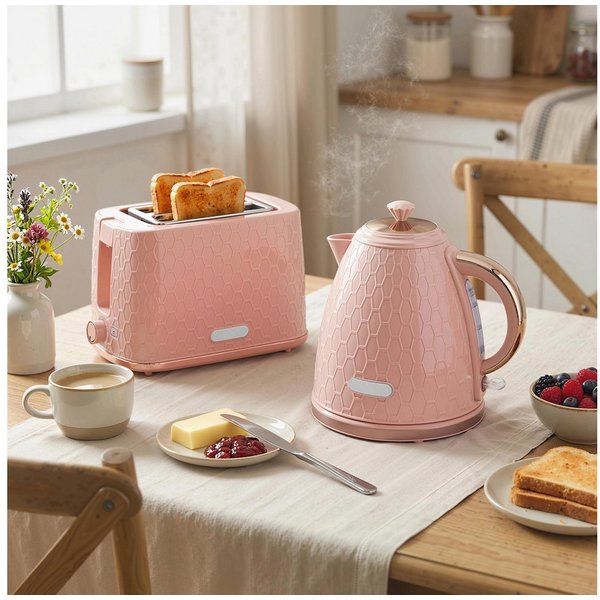 HOMCOM Frühstücks-Set Wasserkocher mit automatischer Abschaltung, 2-Scheiben-Toaster (2-tlg), Set in Rosa, Schnellkochfunktion