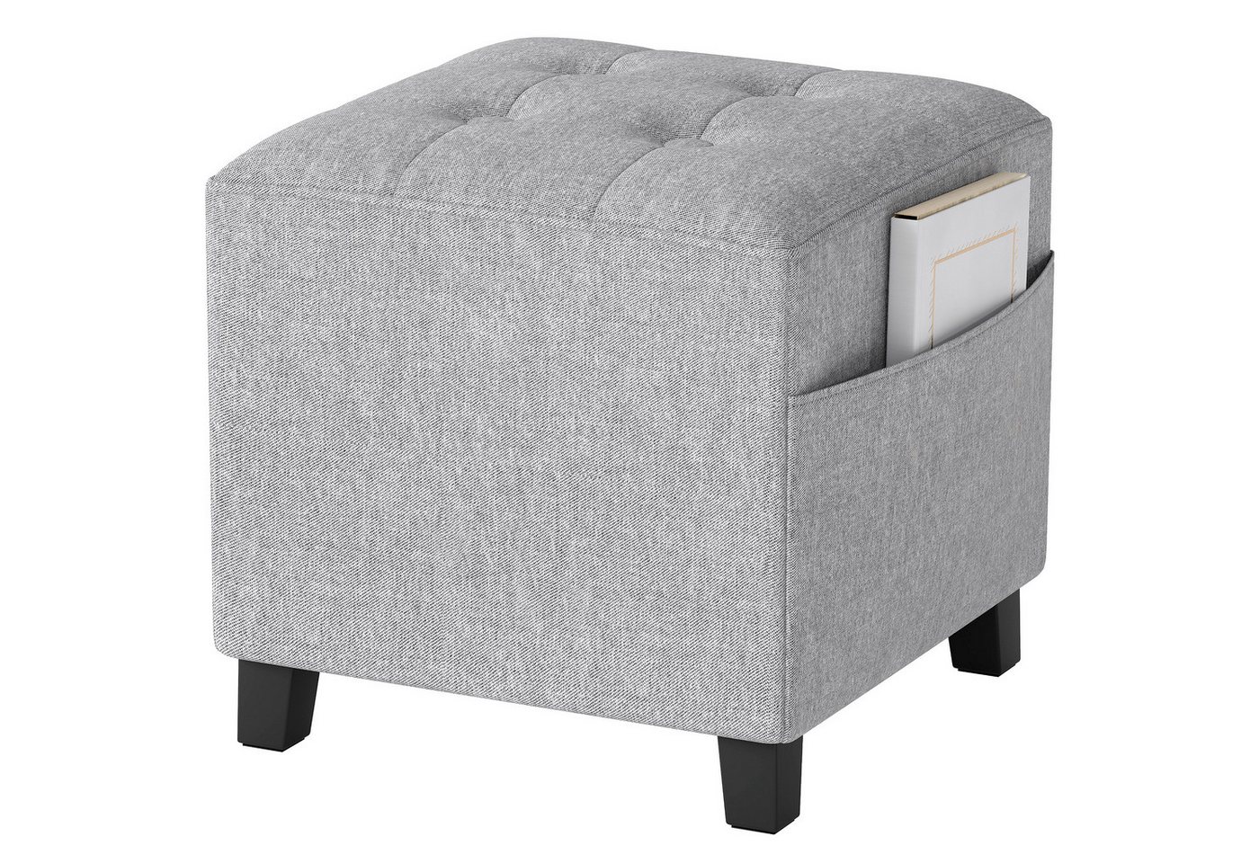 HOMCOM Fußhocker Hocker quadratischer Sitzhocker mit Seitentasche (Ottoman, 1 St., Polsterhocker), für Schlafzimmer, Wohnzimmer, 35 x 35 x 35 cm, Hellgrau – Bild 2 von 5