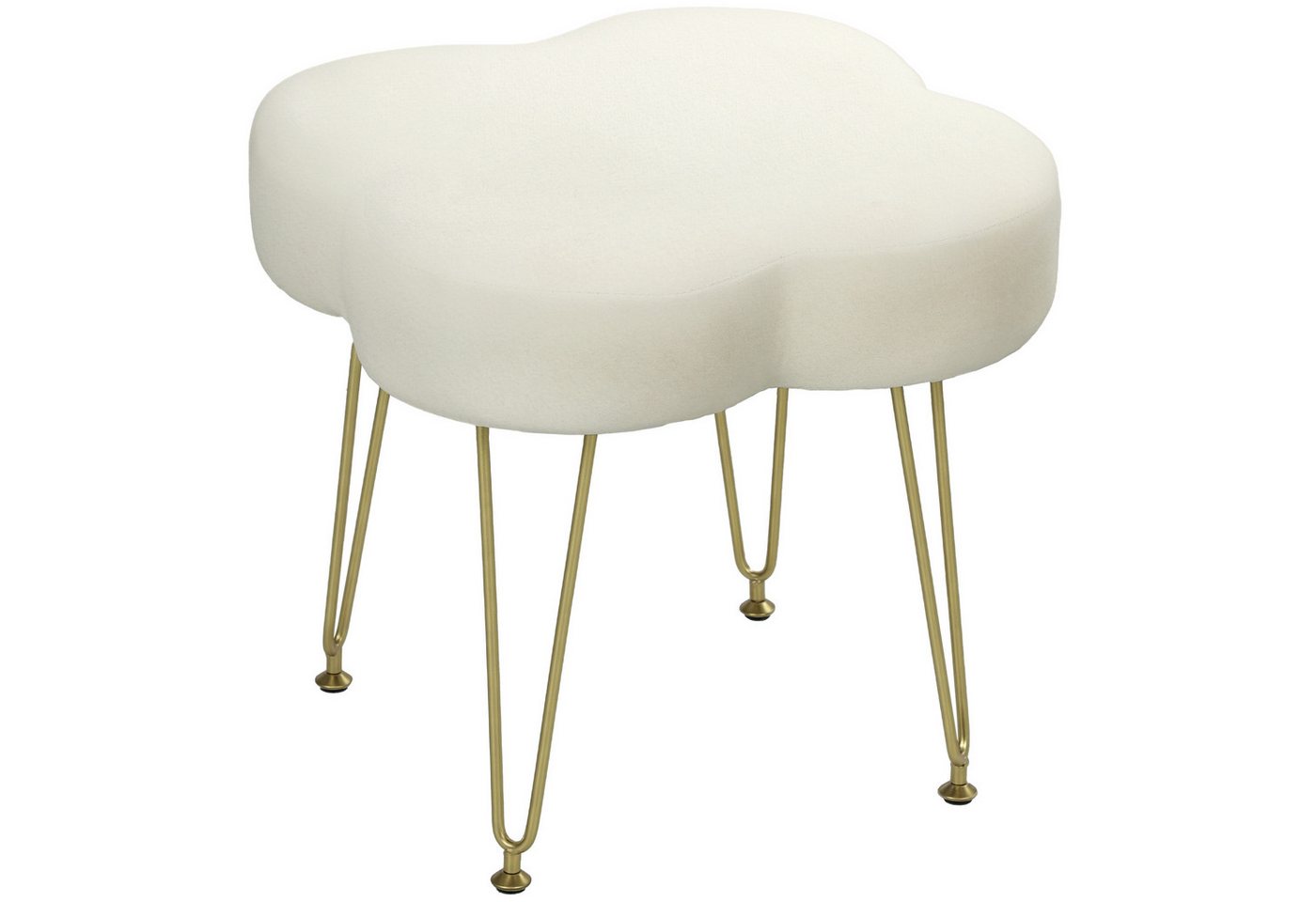 HOMCOM Fußhocker Hocker Sitzhocker in Kleeblattform mit Stahlbeinen (Polsterhocker mit Samtoptik, 1 St., Hocker), für Schlafzimmer, Wohnzimmer, Cremeweiß – Bild 2 von 5