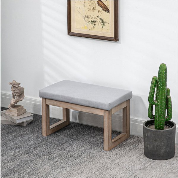 HOMCOM Fußhocker Polsterhocker mit Leinenoptik, Sitzhocker mit Holzbeine (Eingangbank, 1 St., Fußbank), Grau 68 x 38 x 42 cm
