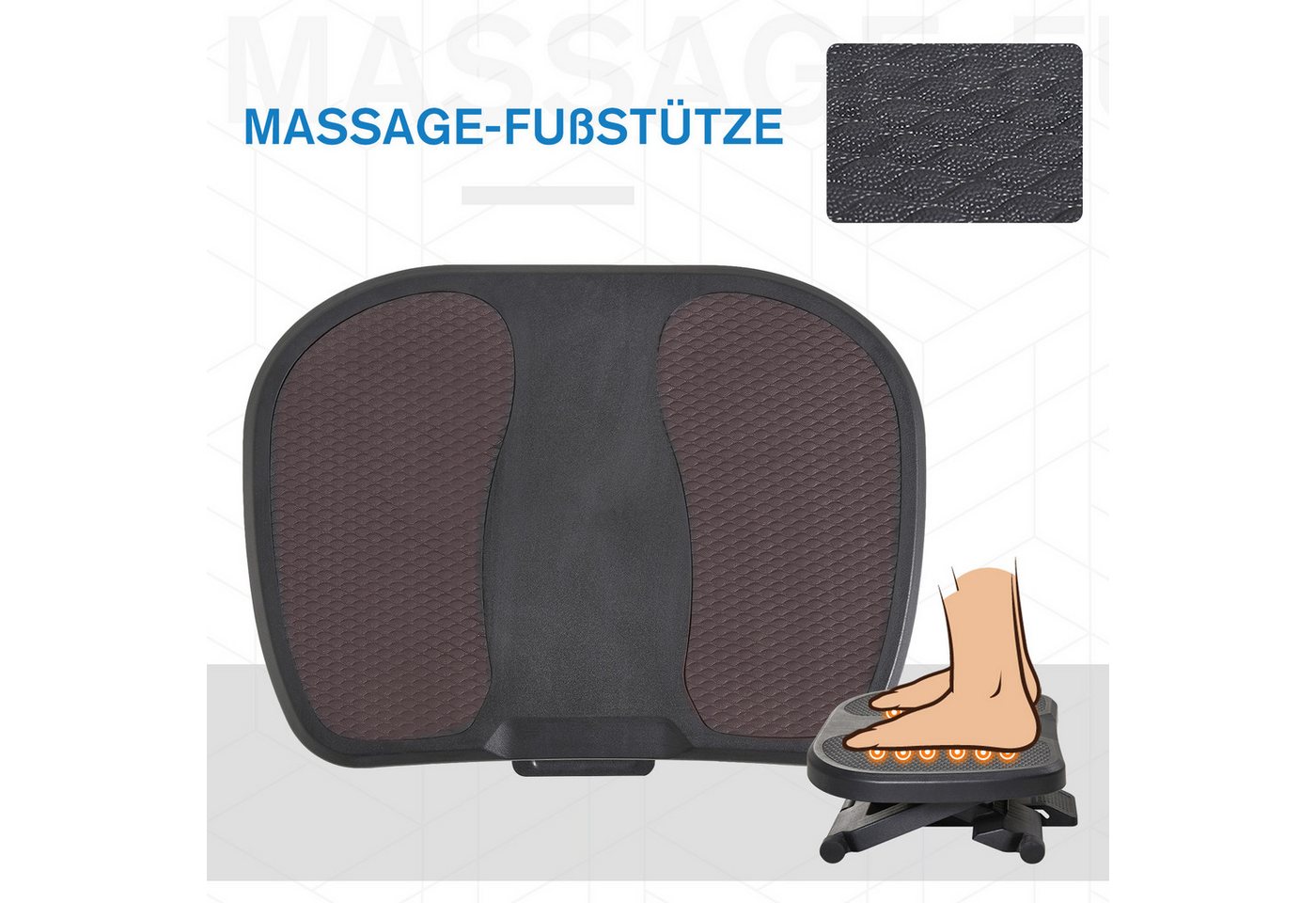 HOMCOM Fußhocker Schreibtisch, 3 Stufig Höhenverstellbar Fußbank, Ergonomische (Fußbank, 1 St., Fußablage), Schwarz 45 x 34 x 10-16,5 cm – Bild 5 von 5
