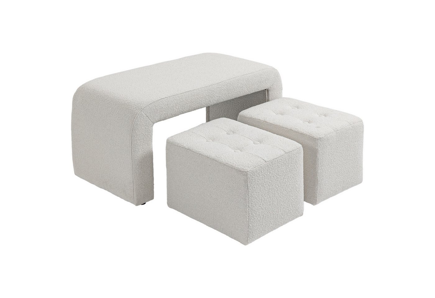 HOMCOM Fußhocker Sitzbank 3 tlg., Sitzhocker, Polsterhocker für Wohnzimmer (Fußstütze, 3 St., Sitzhocker), Weiß 89 x 42,5 x 45 cm – Bild 2 von 5