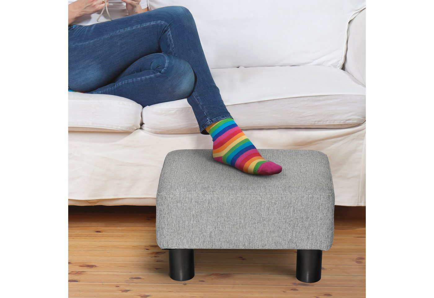 HOMCOM Fußhocker Sitzhocker Hocker mit Leinenoptik Moderner für Schlafzimmer (Moderner Polsterhocker, 1 St., Ottomane für Schlafzimmer, Wohnzimmer), 40 x 30 x 2 – Bild 4 von 5