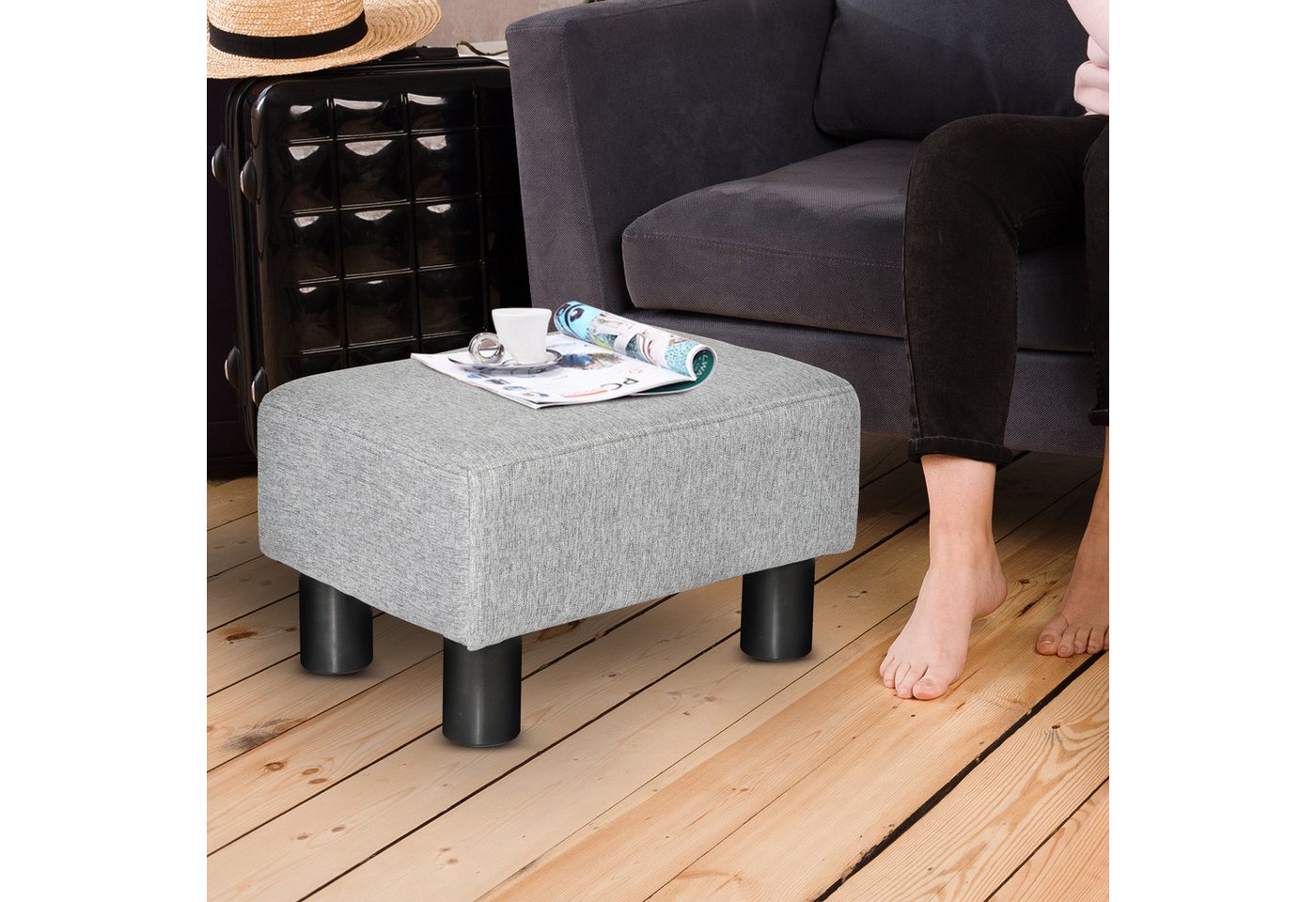 HOMCOM Fußhocker Sitzhocker Hocker mit Leinenoptik Moderner für Schlafzimmer (Moderner Polsterhocker, 1 St., Ottomane für Schlafzimmer, Wohnzimmer), 40 x 30 x 2 – Bild 5 von 5