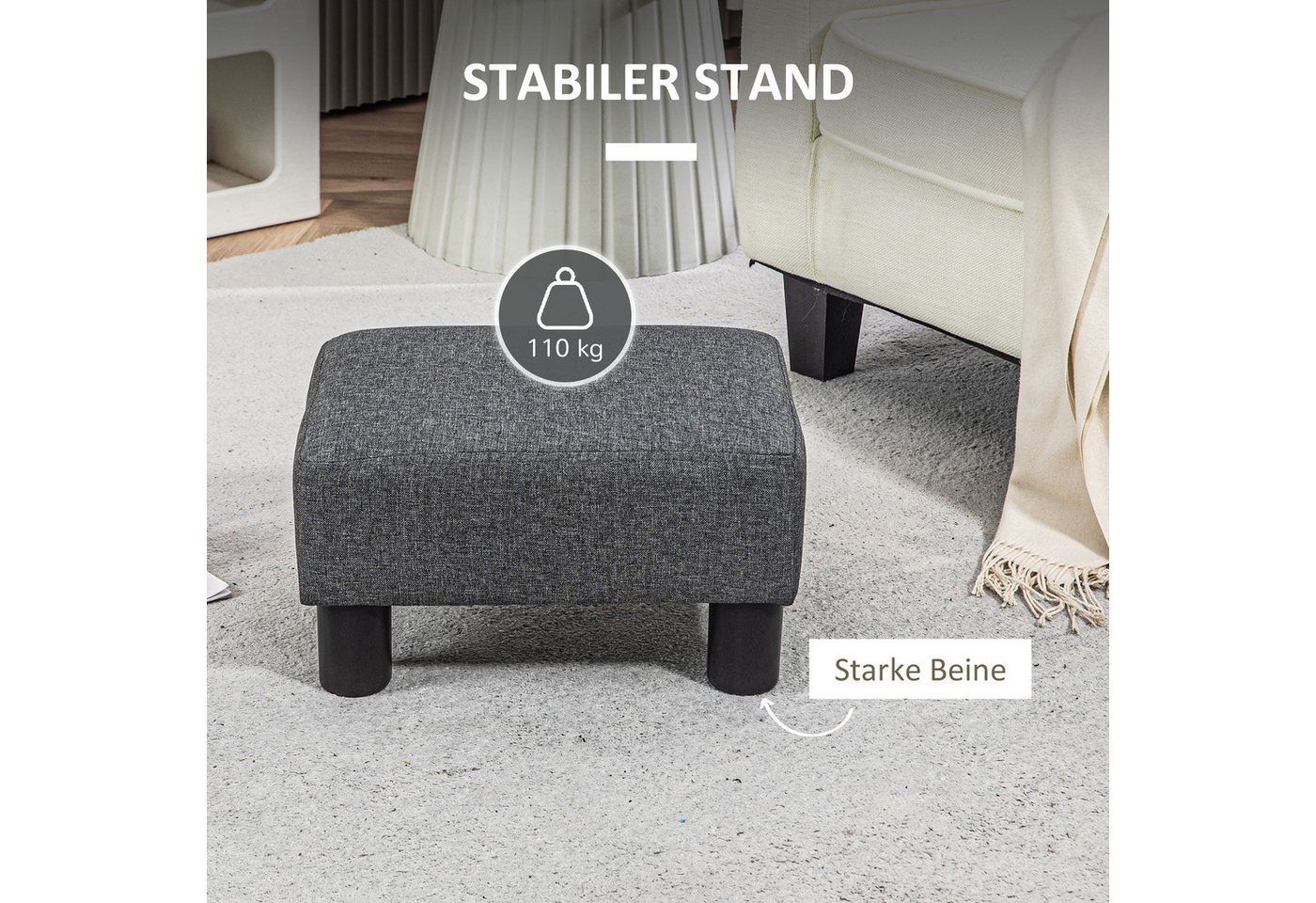 HOMCOM Fußhocker Sitzhocker Hocker mit Leinenoptik Moderner für Schlafzimmer (Moderner Polsterhocker, 1 St., Ottomane für Schlafzimmer, Wohnzimmer), 40 x 30 x 2 – Bild 5 von 5