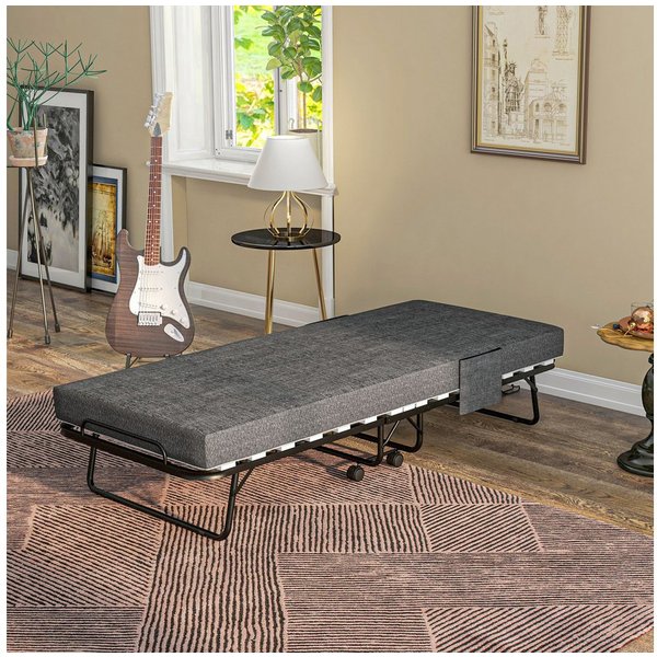 HOMCOM Gästebett Reisebett mit Rollen, mit Seitentasche, 190x80x42cm (Gästebett, 1-St., Klappbett) mit 10cm Matratze, Dunkelgrau