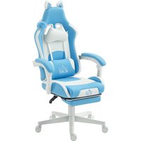 HOMCOM Gaming-Stuhl, Ergonomischer Gamer-Stuhl mit Lendenwirbelstütze, Fußstütze, Gaming-Sessel mit Katzenohren, Kopfkissen, Höhenverstellbar Bürostuhl mit Lieg