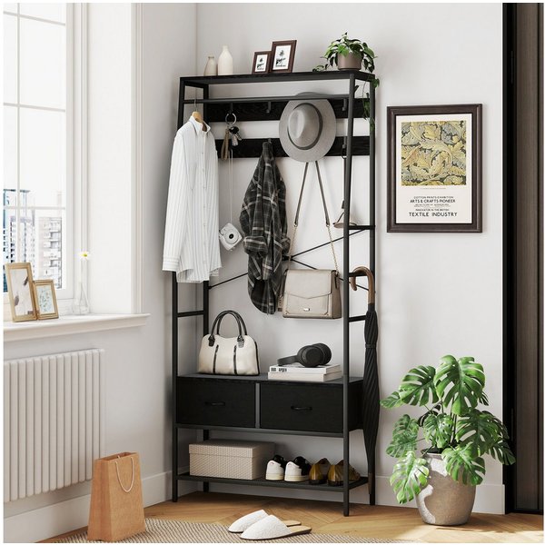 HOMCOM Garderobenständer Jackenständer mit Stoff-Schubladen 2, Ablage, Kippschutz, (Kleiderständer, 1 St., Garderobe), für Eingangsbereich, Flur, Schlafzimmer, 