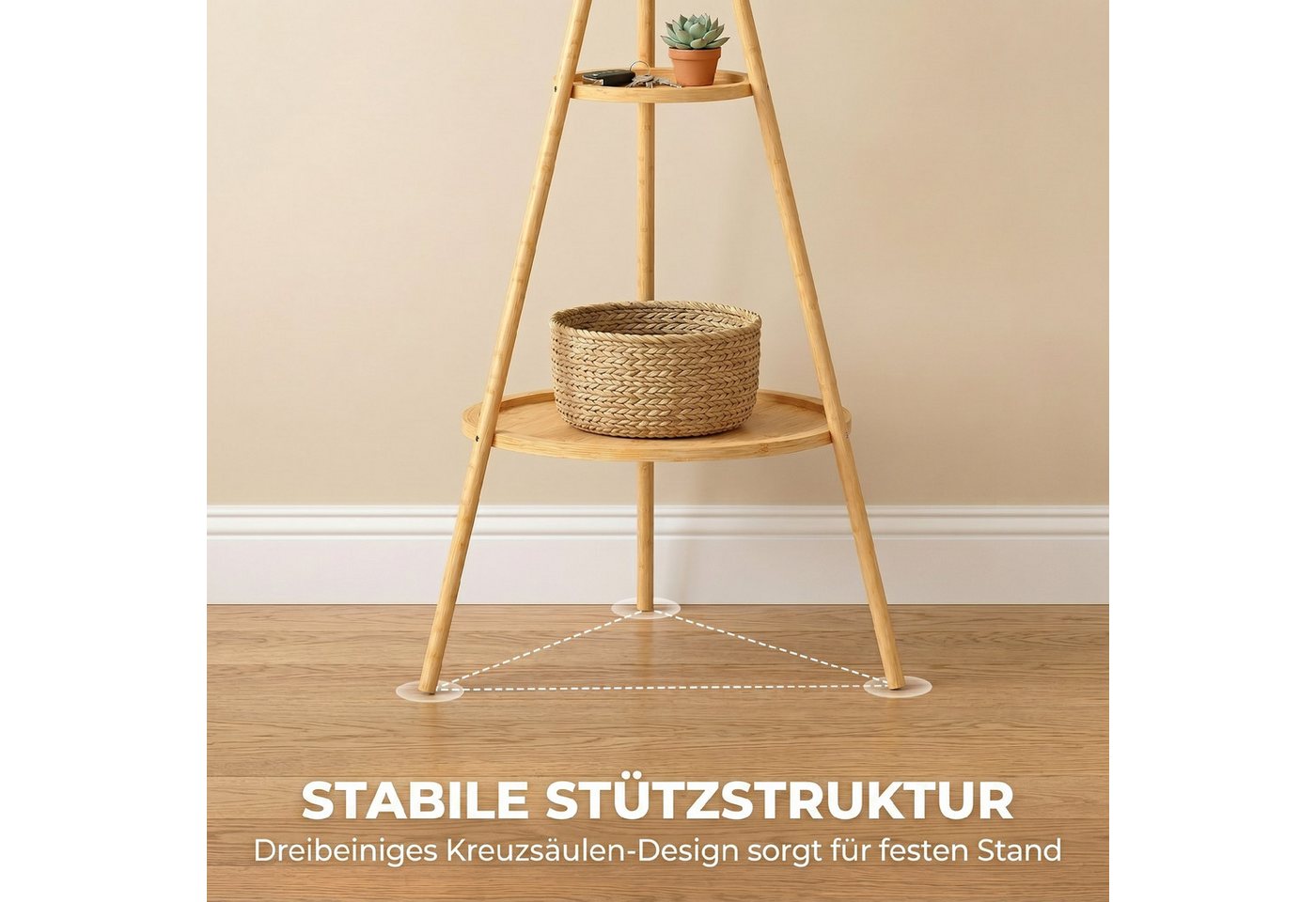 HOMCOM Garderobenständer Jackerständer Garderobe mit 9 Haken, für Flur, Eingangsbereich, (Set, 1 St., 1), aus Bambus, 2 Ablagefächer – Bild 5 von 5